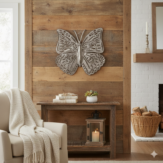 Large 3D Metal Butterfly Wall Art – Handmade by Haitian Artisans.