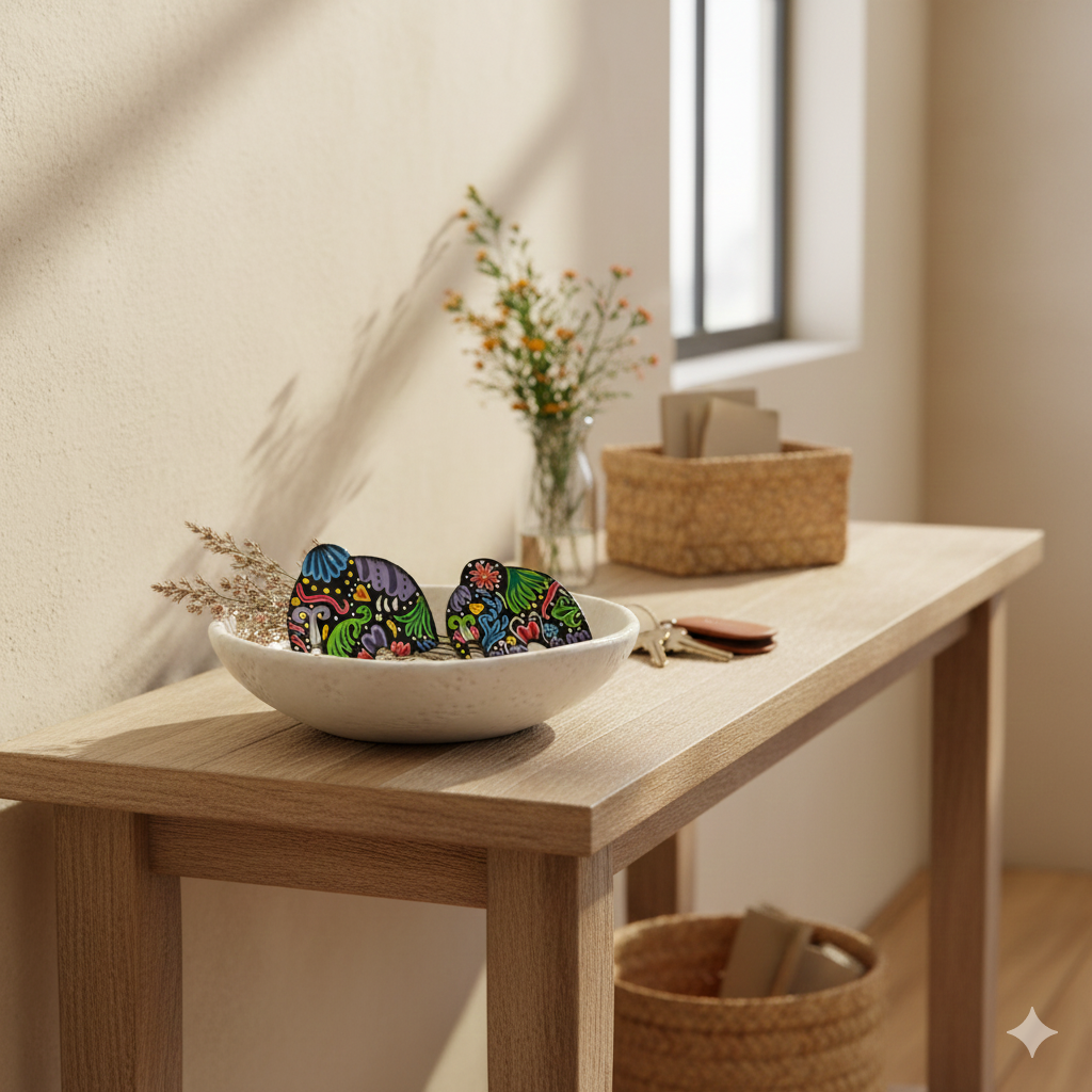 Hand-Painted Small Elephant Decor – Colorful Haitian Artisan Art (Set of 2)