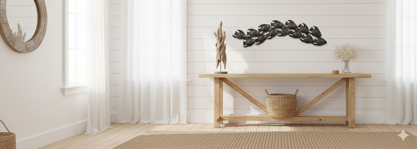 Recycled Metal Fish Wall Art, Haitian Handmade Decor (26x8).