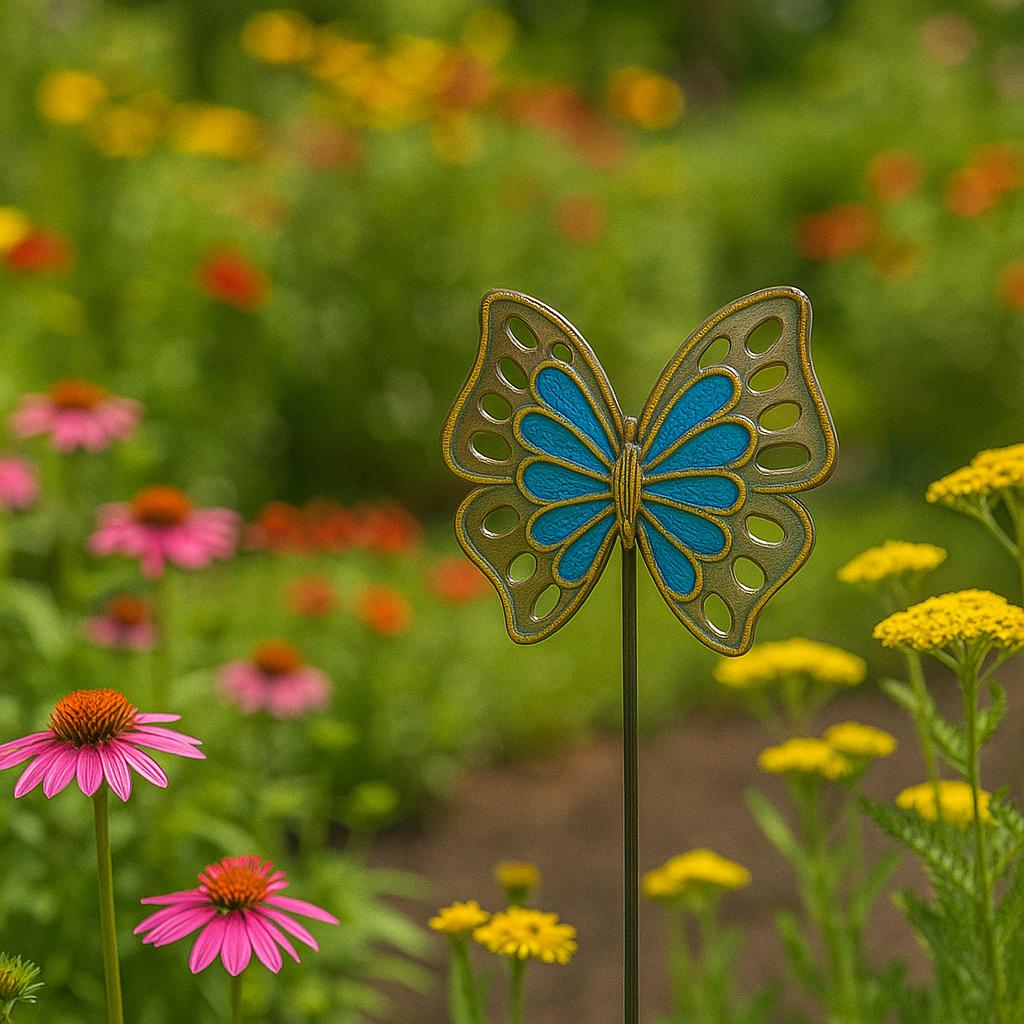 Handmade Blue Butterfly Garden Stake – Haitian Metal Art Decor.