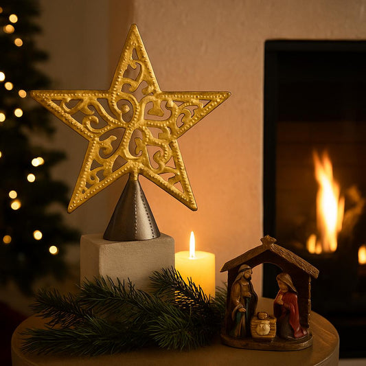 Handmade Gold Filigree Star Tree Topper – Haitian Artisan Decor.