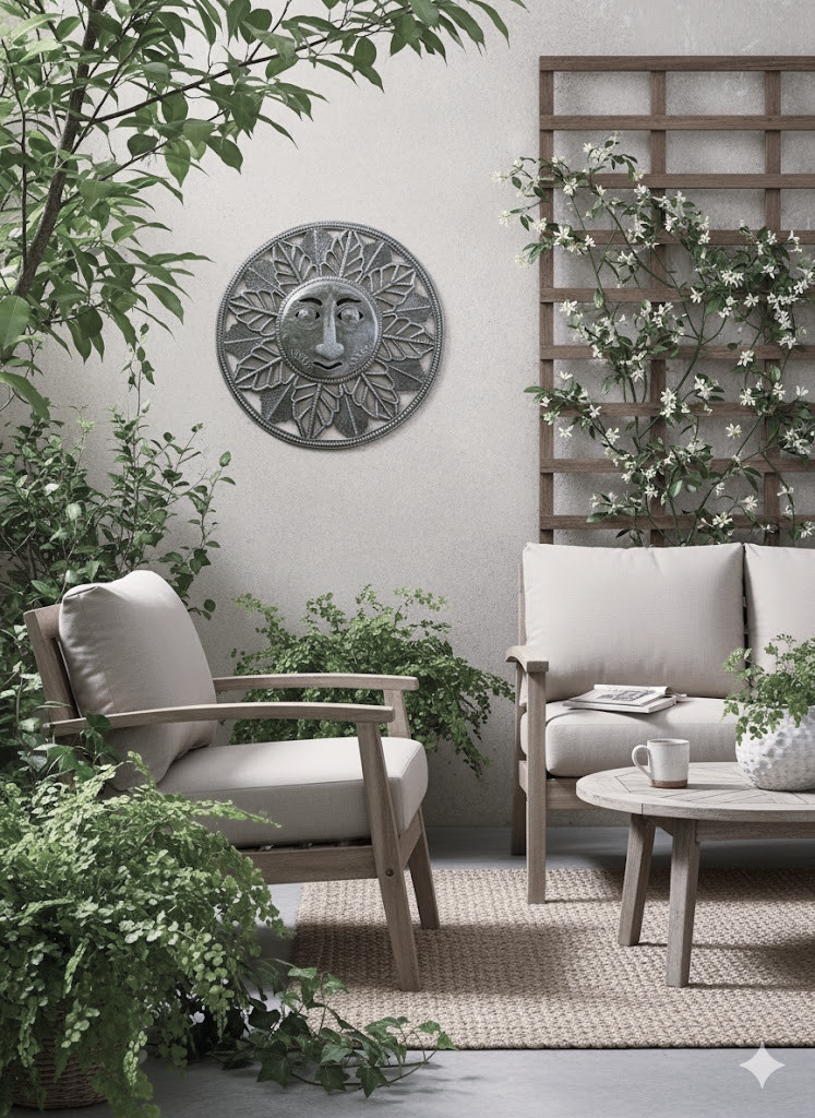 Sunburst Harmony Wall Décor – Handmade Haitian Metal Art.