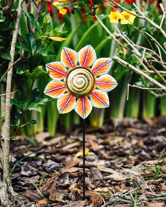 Orange Petal Painted Garden Stake