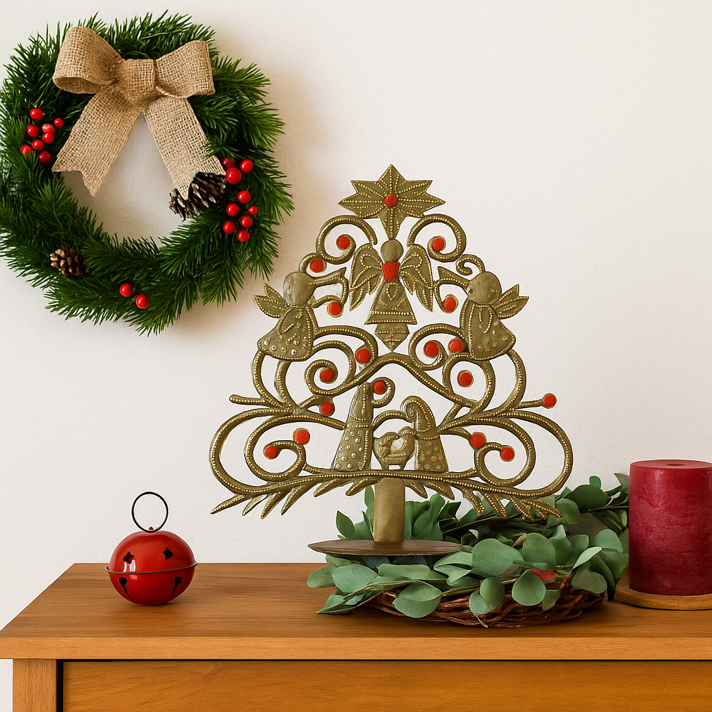 Haitian Handcrafted Metal Nativity Christmas Tree Decor - Artisan Holiday Art