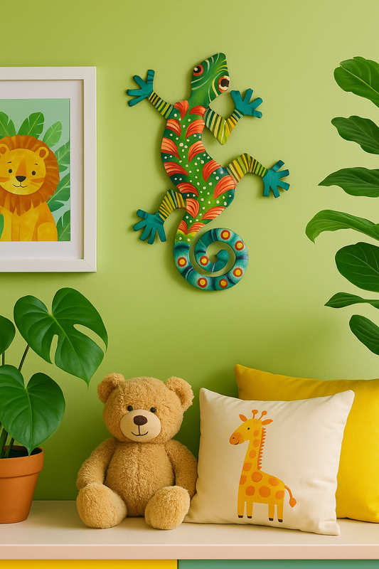 Tropical Gecko Metal Art – Handcrafted Haitian Wall Décor.