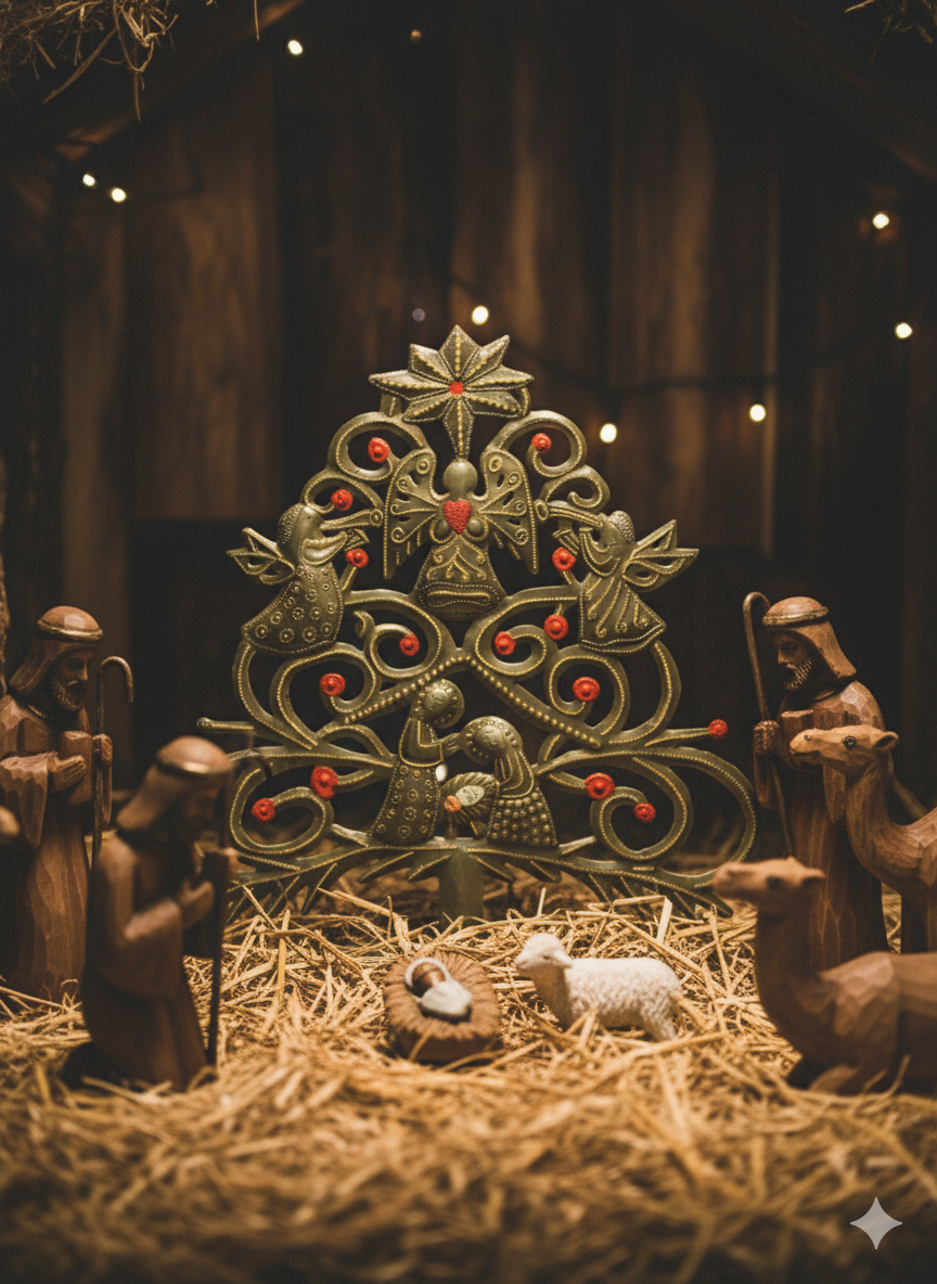 Haitian Handcrafted Metal Nativity Christmas Tree Decor - Artisan Holiday Art