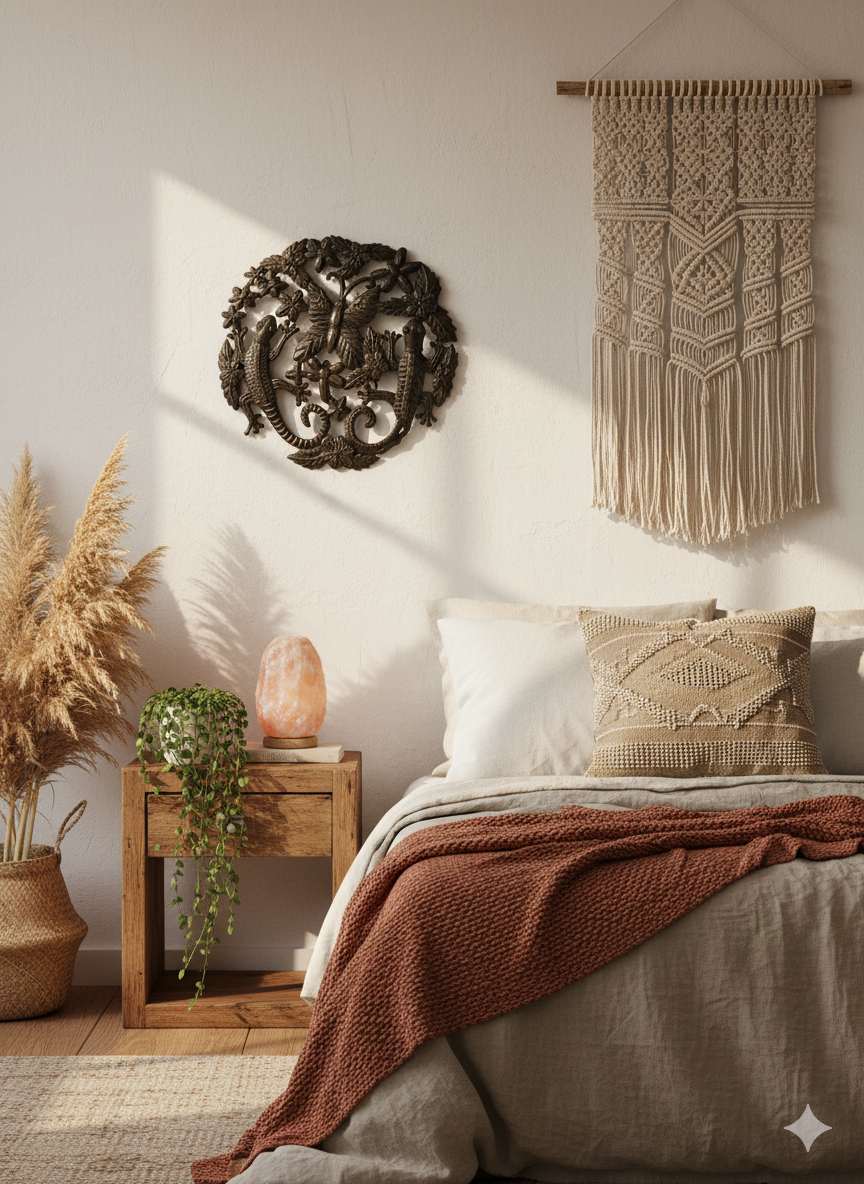 Haitian Metal Wall Sculpture – Nature-Inspired Gecko and Butterfly Design.