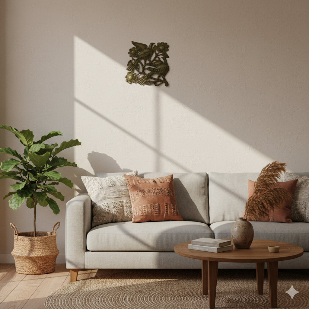 Handmade Three Birds Metal Wall Art – Haitian Artisan Nature Decor.