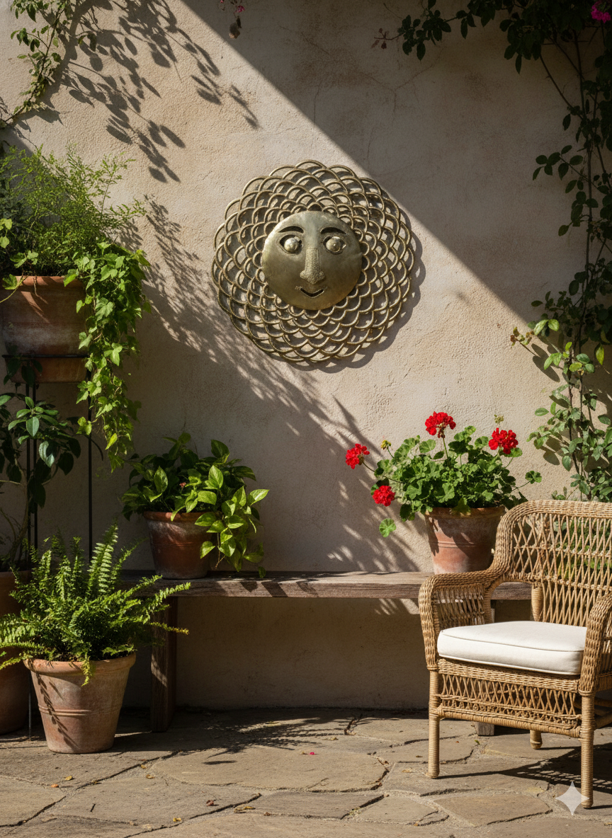 Haitian Handcrafted Metal Sun Face Wall Decor - Smiling Celestial Art.