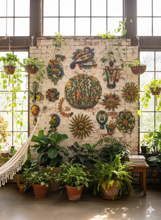 Colorful Floral & Butterfly Metal Wall Hanging – Handmade Haitian Art.
