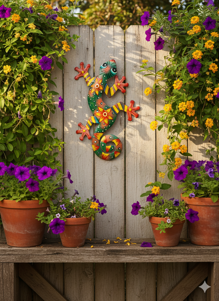 Colorful Gecko Metal Wall Art – Handmade by Haitian Artisans.