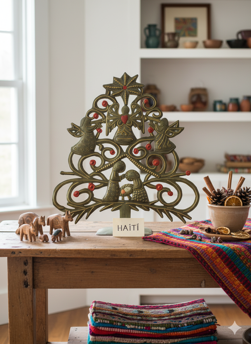 Haitian Handcrafted Metal Nativity Christmas Tree Decor - Artisan Holiday Art