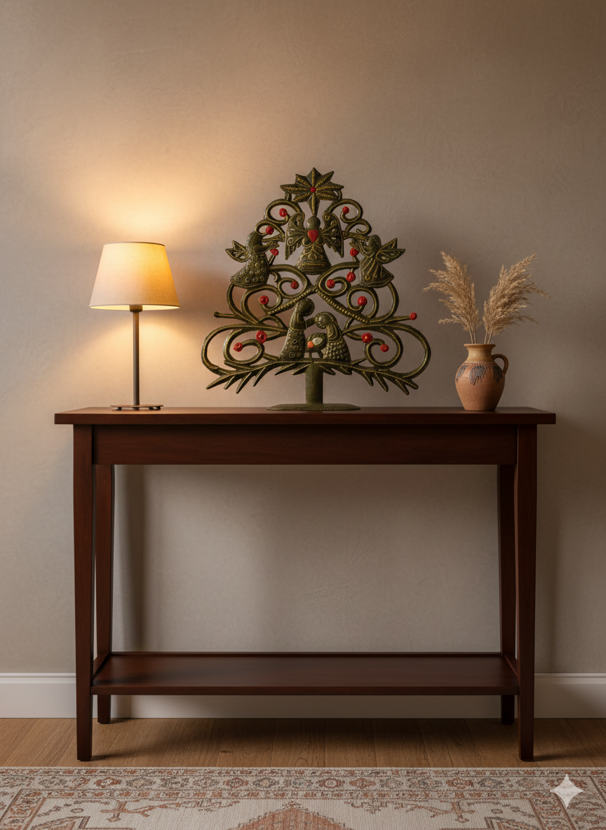 Haitian Handcrafted Metal Nativity Christmas Tree Decor - Artisan Holiday Art