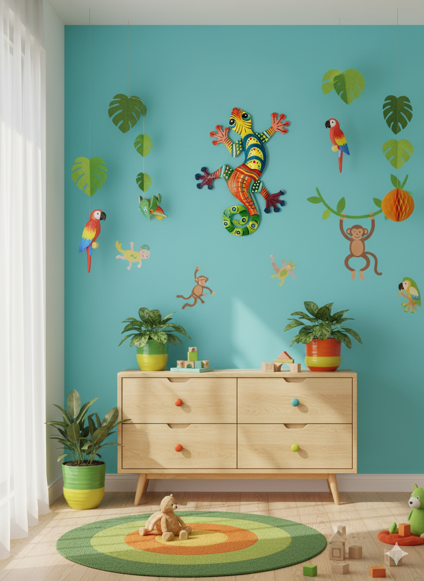 Caribbean Gecko Metal Wall Art – Colorful Handmade Haitian Design.