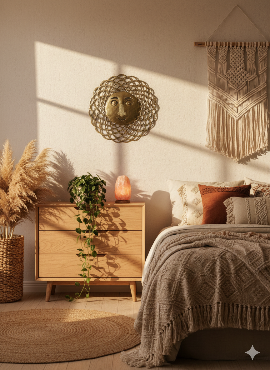 Haitian Handcrafted Metal Sun Face Wall Decor - Smiling Celestial Art.