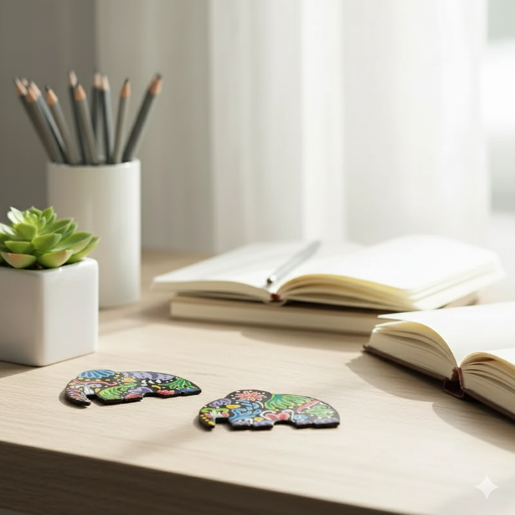 Hand-Painted Small Elephant Decor – Colorful Haitian Artisan Art (Set of 2)