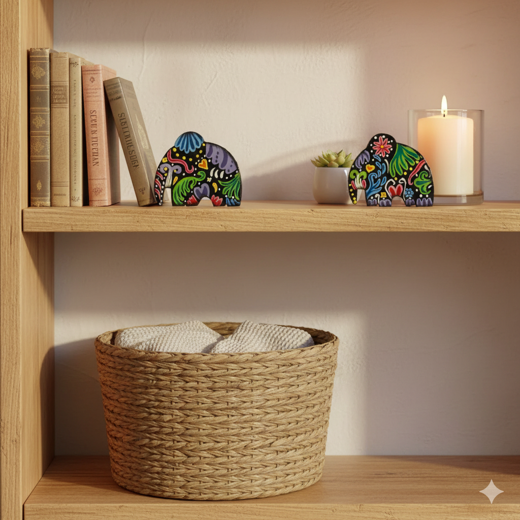 Hand-Painted Small Elephant Decor – Colorful Haitian Artisan Art (Set of 2)