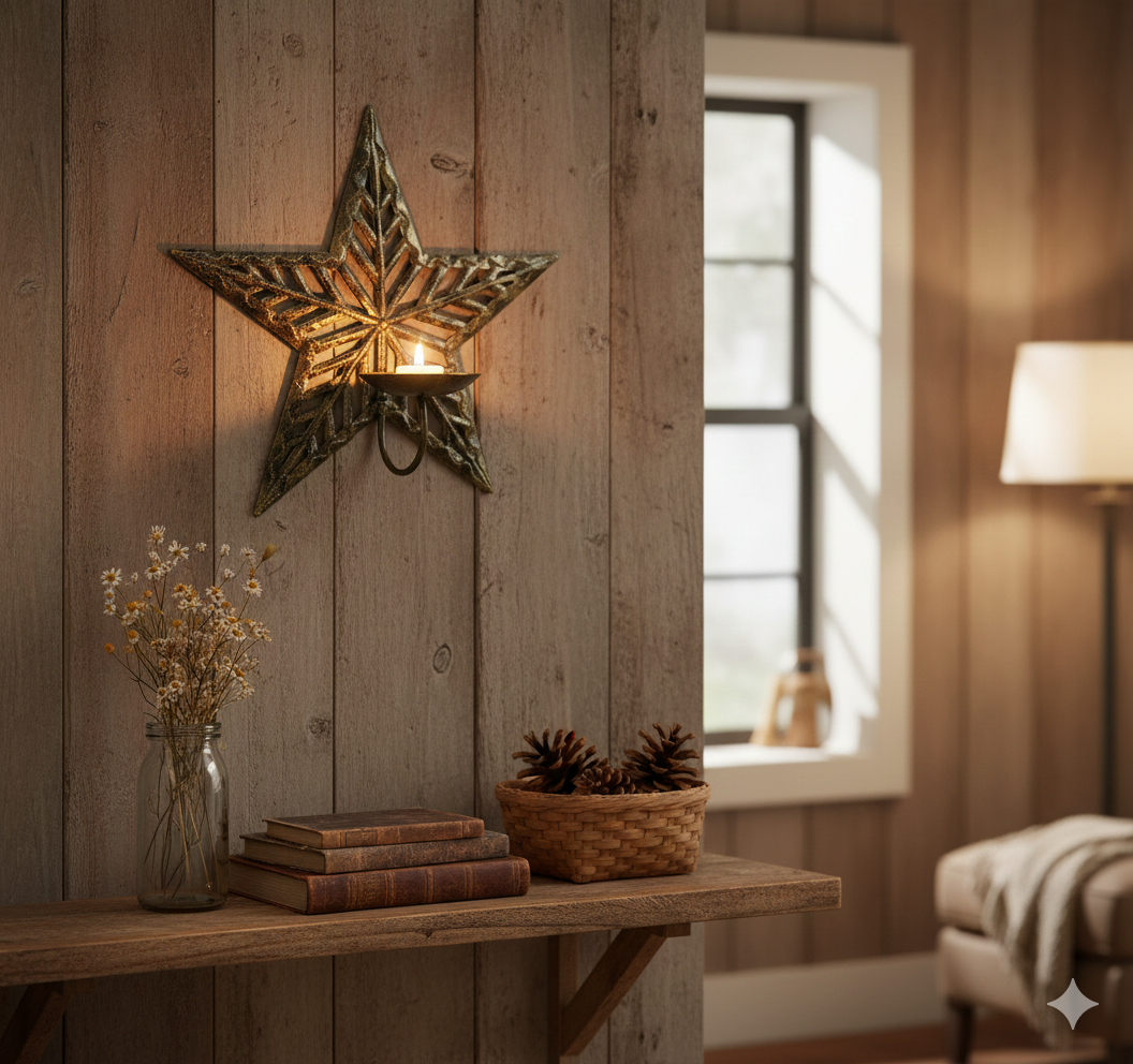 Handcrafted Metal Star Wall Sconce – Haitian Artisan Candle Holder.