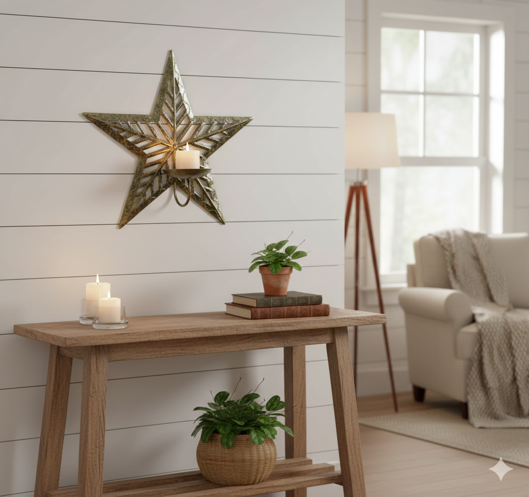 Handcrafted Metal Star Wall Sconce – Haitian Artisan Candle Holder.