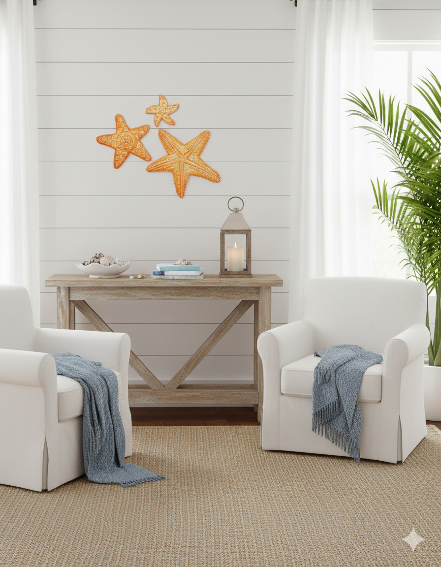 Handcrafted Painted Sea Star Wall Decor – Haitian Metal Art Set (Set of 3)