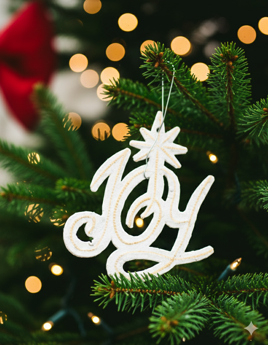 Handmade White “Joy” Christmas Ornament – Haitian Artisan Holiday Decor.