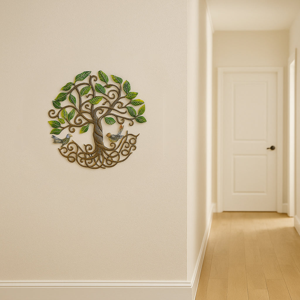 Painted Tree of Life Wall Art – Deeply Rooted Metal Sculpture Handmade by Haitian Artisans.
