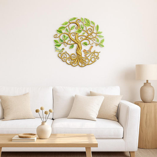 Painted Tree of Life Wall Art – Deeply Rooted Metal Sculpture Handmade by Haitian Artisans.