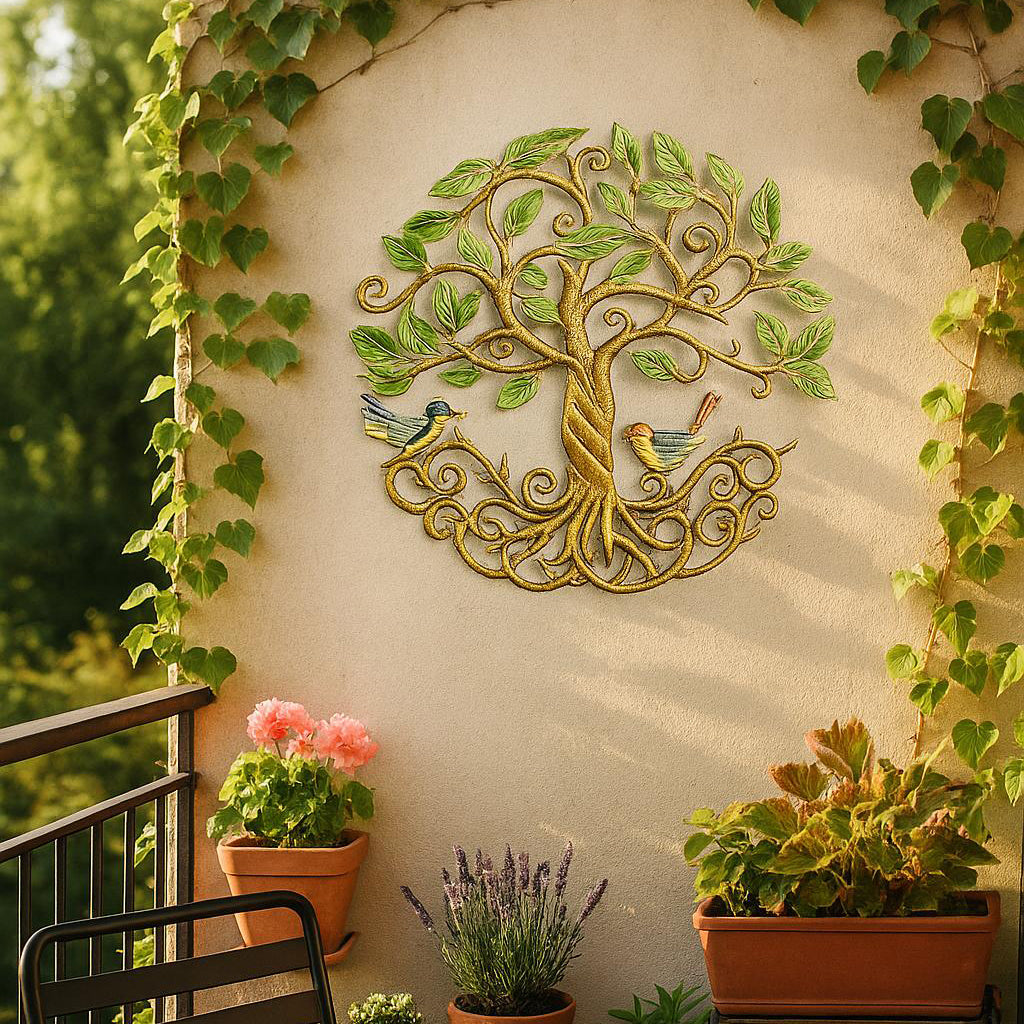 Painted Tree of Life Wall Art – Deeply Rooted Metal Sculpture Handmade by Haitian Artisans.