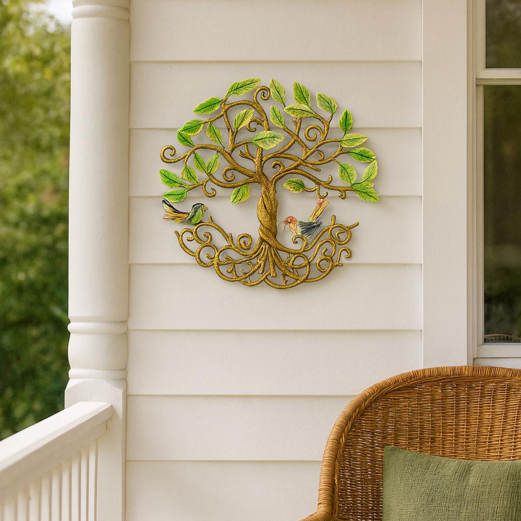 Painted Tree of Life Wall Art – Deeply Rooted Metal Sculpture Handmade by Haitian Artisans.