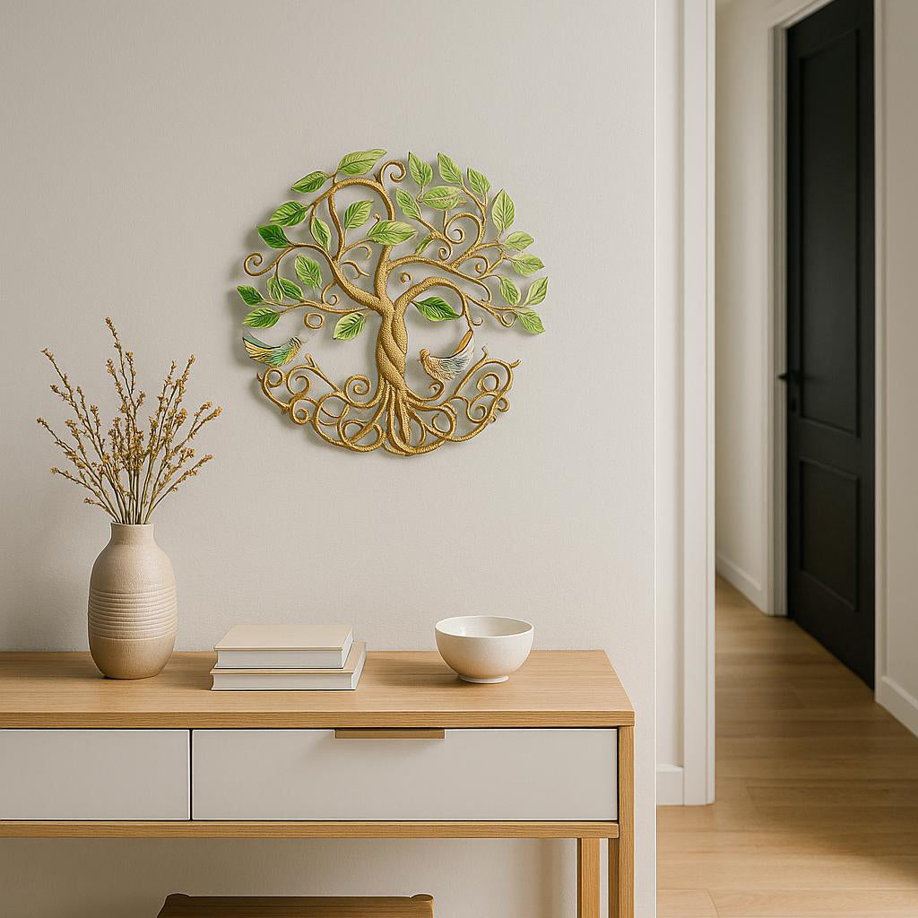 Painted Tree of Life Wall Art – Deeply Rooted Metal Sculpture Handmade by Haitian Artisans.