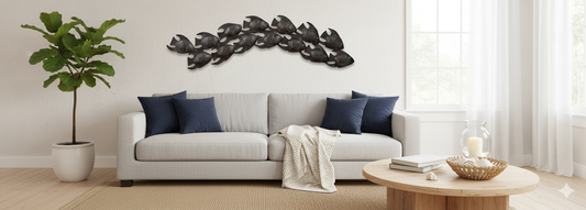 Recycled Metal Fish Wall Art, Haitian Handmade Decor (26x8).