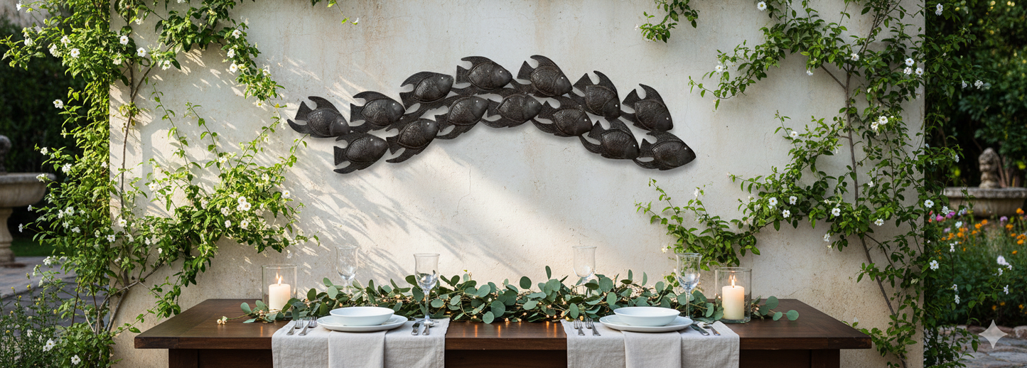 Recycled Metal Fish Wall Art, Haitian Handmade Decor (26x8).