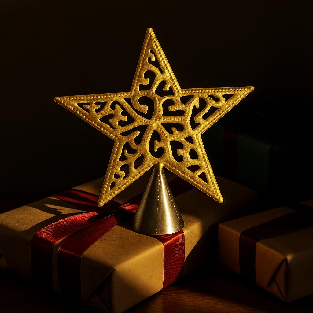 Handmade Gold Filigree Star Tree Topper – Haitian Artisan Decor.
