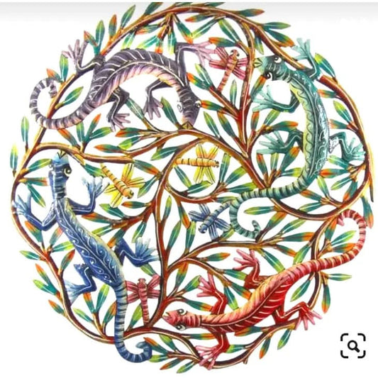 New Painted Flock in the Tree Metal Wall Art. Handmade in Haiti. Recycled Metal Gifts. Home, Patio, and Garden Decor. Outdoor/Indoor.