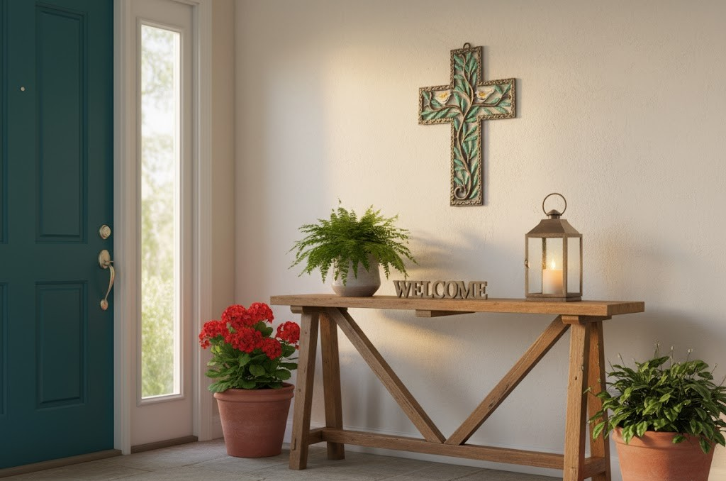 Handmade Haitian Metal Cross with Birds and Vines – Faith Wall Art.