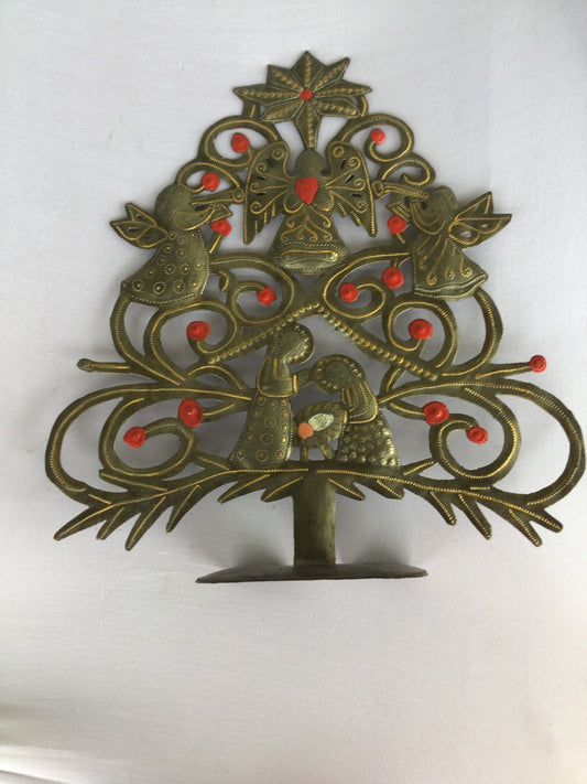 Haitian Handcrafted Metal Nativity Christmas Tree Decor - Artisan Holiday Art