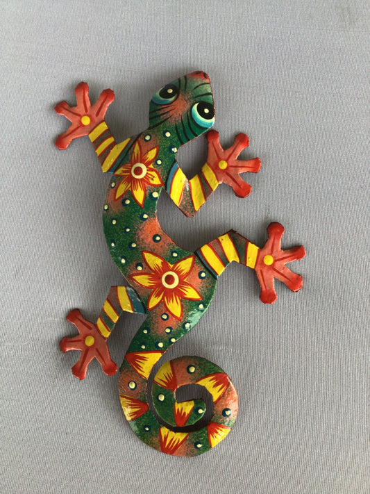 Colorful Gecko Metal Wall Art – Handmade by Haitian Artisans.