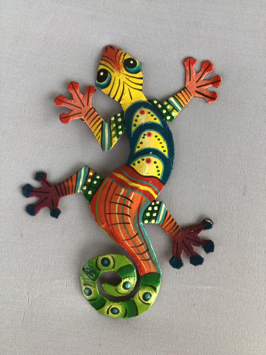Caribbean Gecko Metal Wall Art – Colorful Handmade Haitian Design.