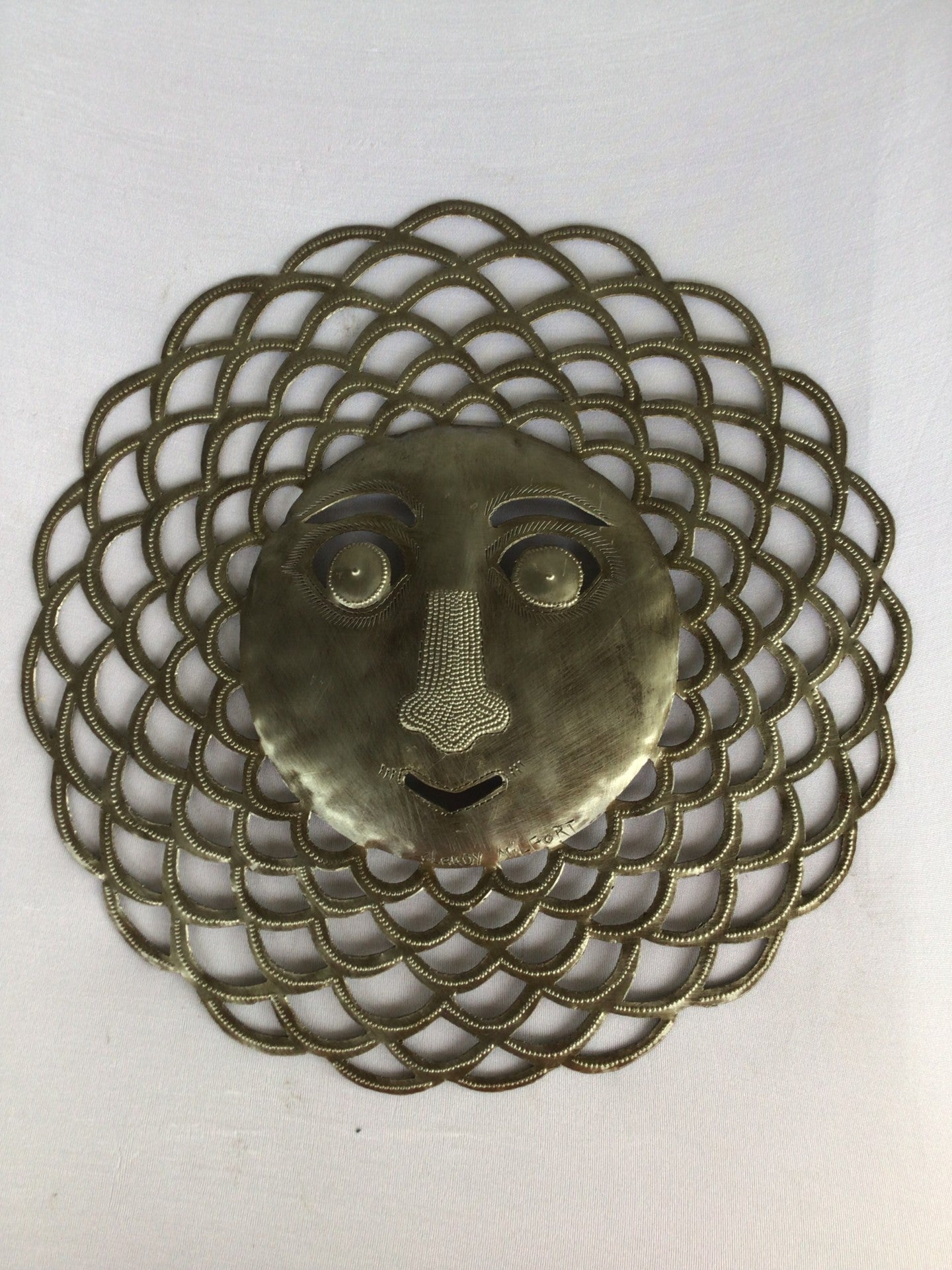 Haitian Handcrafted Metal Sun Face Wall Decor - Smiling Celestial Art.