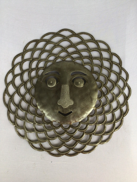 Haitian Handcrafted Metal Sun Face Wall Decor - Smiling Celestial Art.