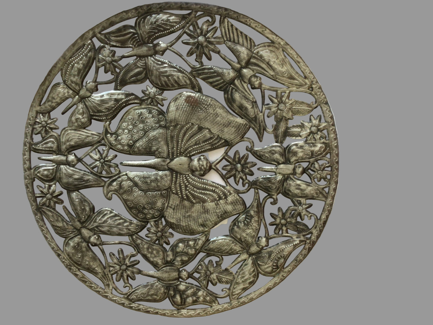 Butterflies and Flowers Metal Wall Sculpture – Handmade by Haitian Artisans.