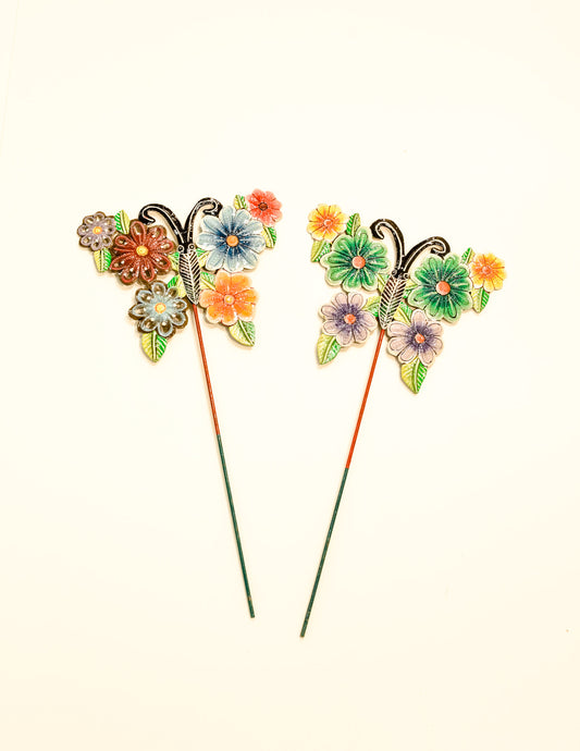 Painted Floral Butterfly Garden Stakes (Set of 2)