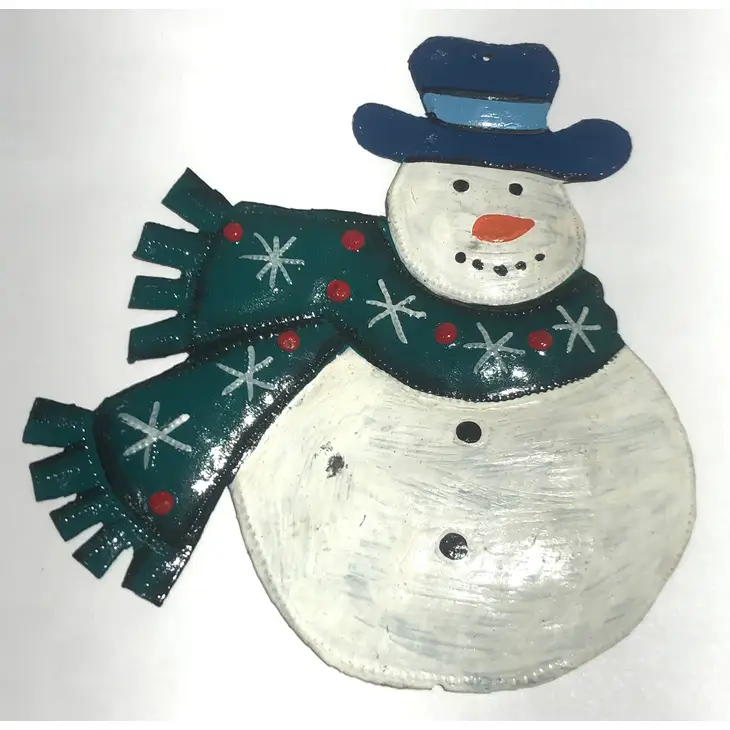 Painted Snowman & Scarf Ornament