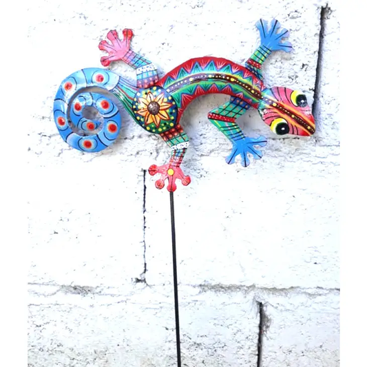 Painted Multicolor Gecko Garden Stakes (Set of 2)
