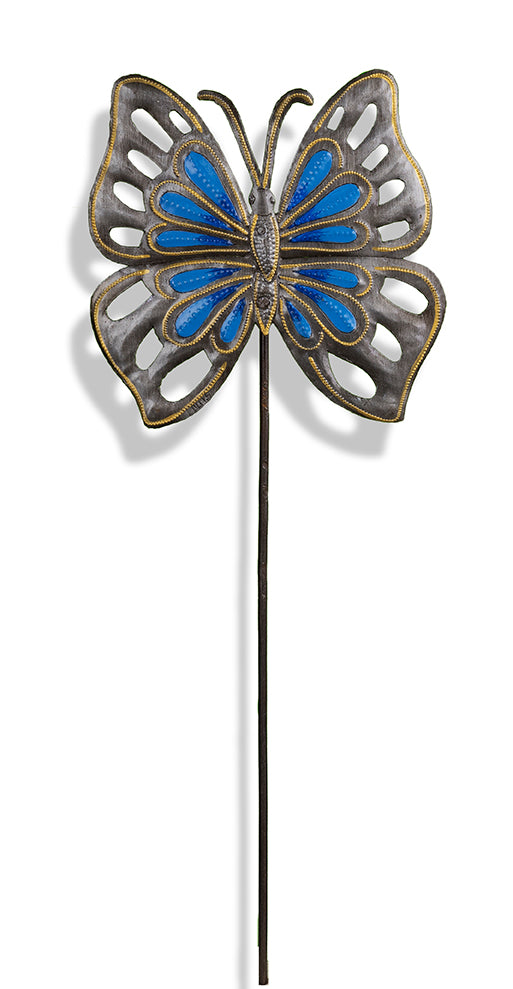 Cerulean Butterfly Painted Garden Stake